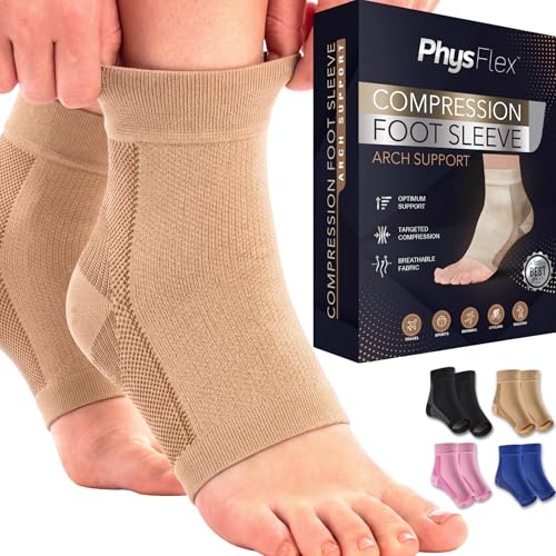 Ankle Brace Socks - Ankle Compression Sleeve - Foot Brace for Women & Men - color: Beige, size: Large