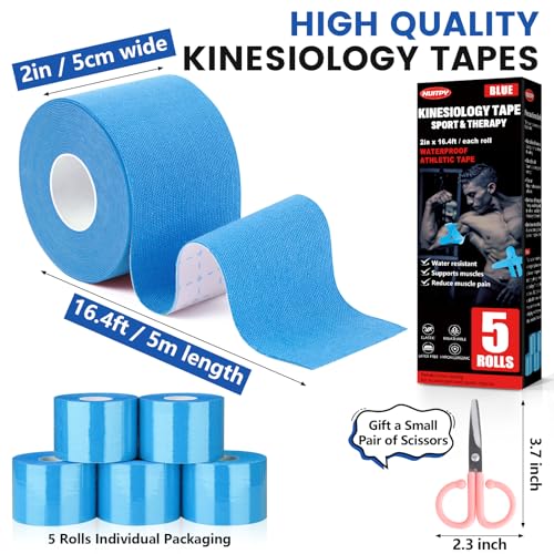 5 Rolls Blue Kinesiology Tape, 2 inch x 16.4 Feet Kinetic Tape - color: Blue