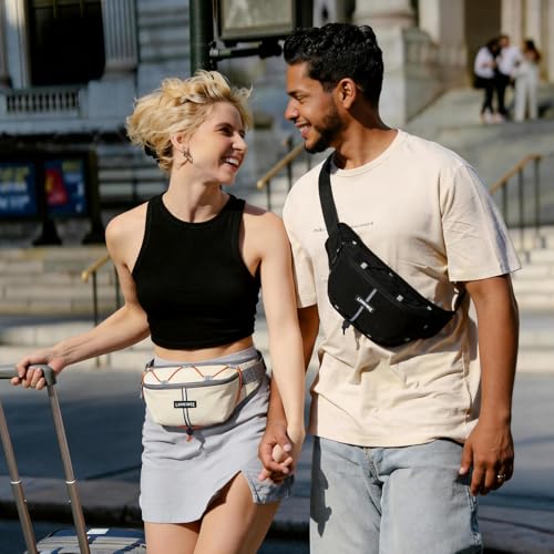 2L Fanny Pack for Women Men, Anti‑theft Waist Bag with RFID Blocking - color: Off-white