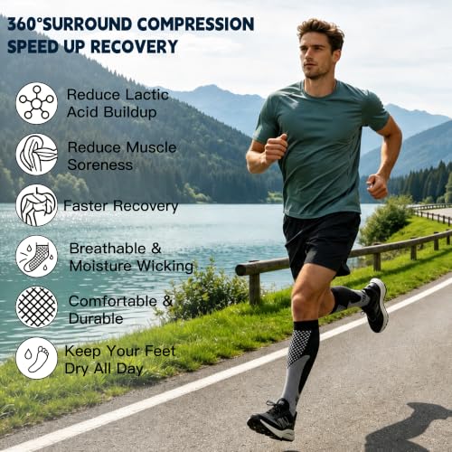4 Pairs Compression Socks for Men Women 20-30 mmHg Knee High Support Socks - size: Small-Medium