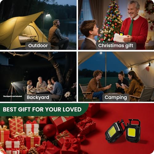 MAKDAK 2PC Cob Keychain Work Light EDC Rechargeable Foldable Keychain Flashlight,Bottle Opener,for Camping,Car Repair,Hiking,Repairing,Power Outrage,Pet Walking,Emergency - color: Black-2PC
