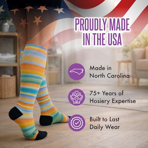 Crazy Compression Over-the-Calf Socks with Fun Designs - color: Spring Stripes, size: Large-X-Large