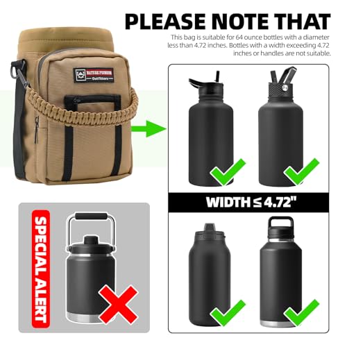 NATURE PIONEOR 64 oz Insulated Water Bottle Carrier Holder with Strap - color: Brown, size: 64 oz