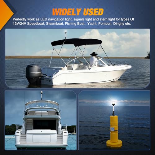 Nilight Marine Boat Stern Light 12" White Fold Down Anchor Lights - color: 12Inch Boat Stern Light