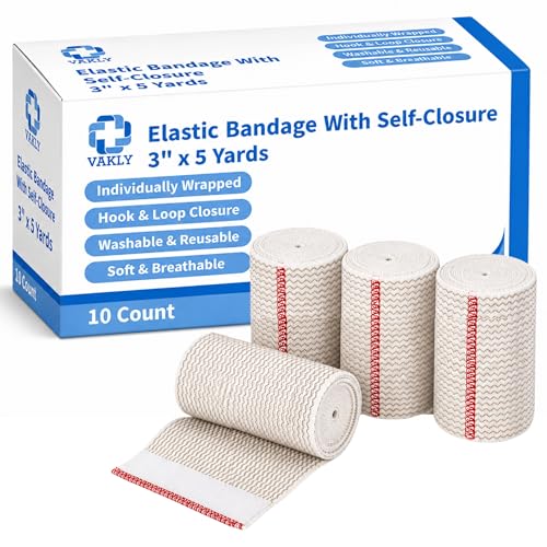 Vakly Elastic Bandage Wrap 3'' x 5 Yds, Self-Closure Compression Roll 10 Pk - size: 3 Inch (Pack of 10)