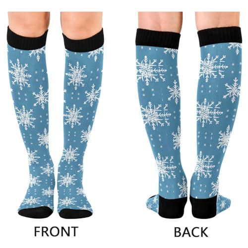 Snowflake Red Christmas Compression Sock for Women Men Funny Support Knee High Socks Running,Nurses,Travel - color: Christmas Snowflake Blue