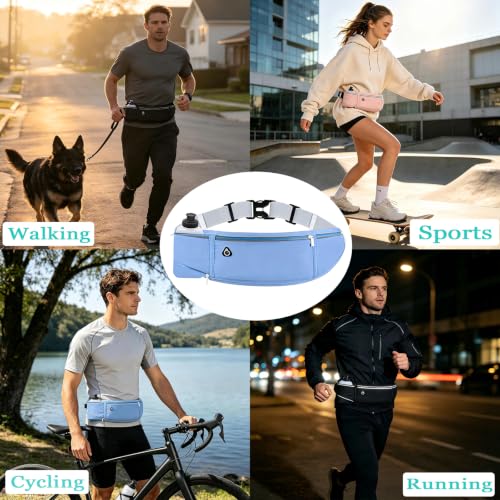 Running Belt with Water Bottle Holder, Large Fanny Pack for Men Women Girls Boys Kids Phone Carry Pouch,Flat Slim Waist Bag Fit Hydration Hiking Runner Walking Workout Gym Sport Travel - color: 03-Blue