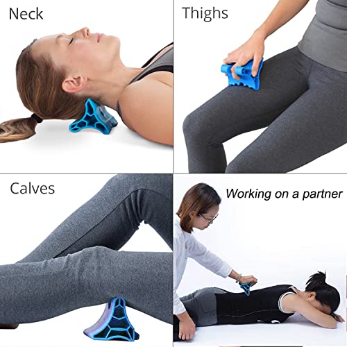 Occipital Release Tool, Portable Suboccipital Release Device Myofascial Relaxation Tool, Handheld Trigger Point Massager for Neck, Shoulder & Back Pain Relief, Tension Headache Relief Device (Blue) - color: Blue