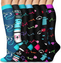 Aoliks 6 Pairs Compression Socks for Women & Nurses, Flying Knee High Socks - color: 02 Blue/Black, size: Large-X-Large