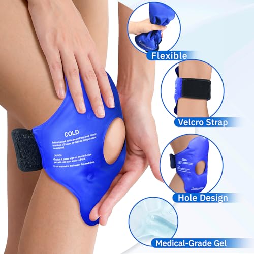 Knee Ice Pack for Injuries Gel Reusable Hot Cold Therapy Compression Wraps for Pain Relief Arthritis Meniscus Tear Surgery Recovery Sprains Swelling Cooling Knees Brace for Women Men Girls Boys