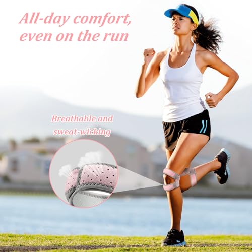 2-Pack Open Patella Knee Brace for Men Women, Adjustable Dual Strap Knee Support Brace for Meniscus, Running, Squats, Workouts, Sports (Pink & Grey)