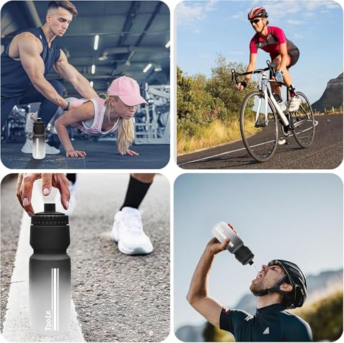 TooLe 24oz Bike Water Bottle, Squeeze Water Bottle Leakproof BPA Free - color: T-Black+Blue