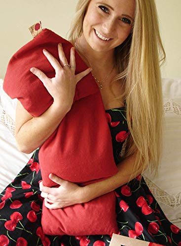 Triple Square Red Denim Cherry Pit-Stone Pillow, Microwavable Hot/Cold Compress, Sustainable Heating Pad, Moist Heat, Muscle Joint Pain Relief, Gift - color: Red Denim, Natural-dyed