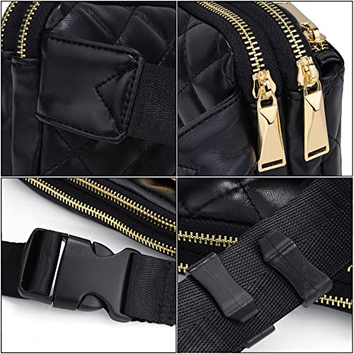 UTO Fanny Pack Crossbody Belt Purse Chest Waist Hip Travel Hiking Bumbag - color: 0759 Quilted Black