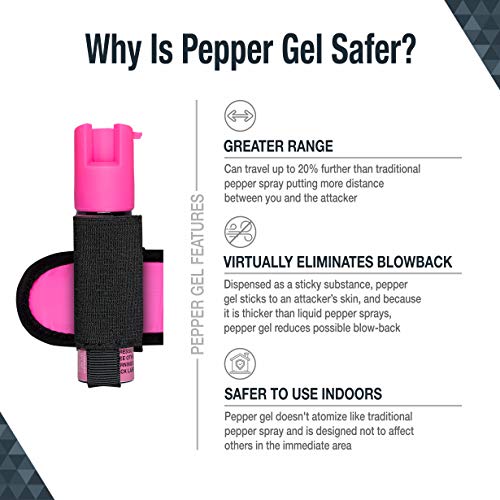 SABRE Runner Pepper Gel Spray for Running, Walking & Personal Safety - color: Pepper Gel with LED Arm Band, Pink