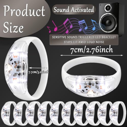 150 Pcs LED Glow Bracelets Sound Activated Light Up Bracelets for Adults Glow in the Dark Party Supplies Birthday Party Favors for Christmas, Halloween, Rave, New Year, Concert - color: White