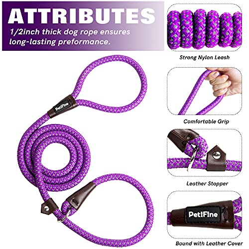 PetiFine Slip Lead Dog Leash Reflective, 6FT x 1/2" Heavy Duty Slip Leash - color: Purple, size: 1/2" x 6 FT