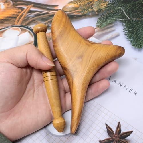 Honbay 2PCS Reflexology Tools Wood Body Massager Triangle Gua Sha Board Scraping Board Foot Massage Stick Tool Head Neck Hand Waist Calf Leg Foot Massager (Camphor Wood) - color: Camphor Wood