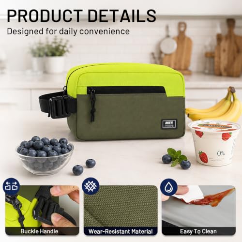 MIER Small Freezable Snack Bags Frozen Mini Cooler with 2 Gel Packs, Olive - color: Green/Olive