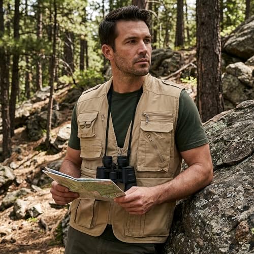 Humvee Utility Vest with 21 Pockets -Travel, Safari, Hunting, Camping, 100% Cotton, Tactical Jacket for Men & Women - color: Khaki, size: Medium