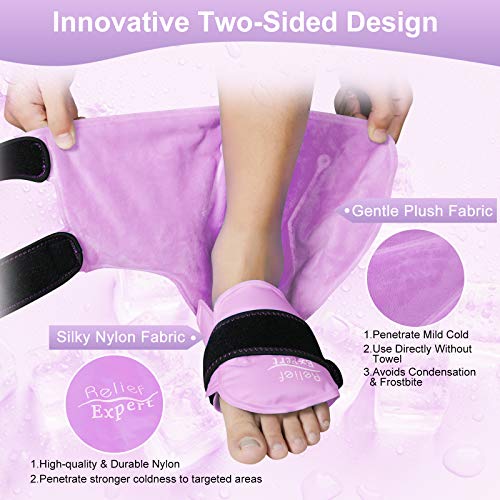 Relief Expert Ankle Ice Pack Wrap – Reusable Cold Gel Pack for Foot and Heel, Dual-Sided Design with Soft Plush Lining, Flexible Cold Compress for Achilles and Ankle Support, Pink - style: Purple-Pack 1