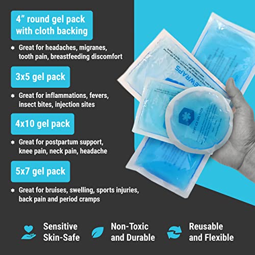 ICEWRAPS Reusable Ice Packs Compact in 4 Sizes, Soft Cooling Pack 7 Pack