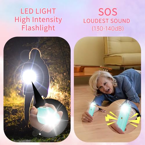 Rechargeable Personal Safety Alarm for Women - 130dB Self Defense Keychain Siren Whistle with SOS Strobe Light, Low Battery Notice - Security Protection Devices for Kids Elderly College Essentials - color: Rechargeable - Aqua