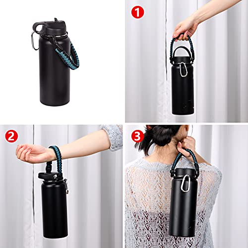 Wongeto Paracord Handle Carrier Holder with Shoulder Strap,Compatible with Hydro Flask Wide Mouth Water Bottles - color: Blue Flower