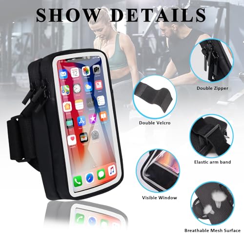 Phone Holder for Running Armband Cell Phone Holder iPhone 17 16 16e 15 14 13 12 11 Pro Max Xs Xr X Plus Mini Samsung Galaxy Ultra S26, Sports Arm Bands Sleeve Fit Workout Exercise Gym Hiking - color: 13-Black with Clear Window