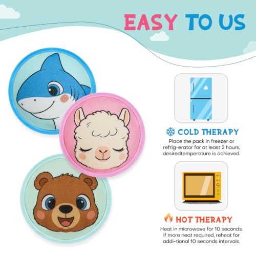 Large Kids Ice Packs for Boo Boos with Strap, 3 Packs Cute Reusable Hot Cold Gel Packs for Kid's Fever,Pain Relief,Wisdom Teeth,First Aid and Neck, Head, Arms, Legs Injuries - style: Shark + Alpaca + Bear