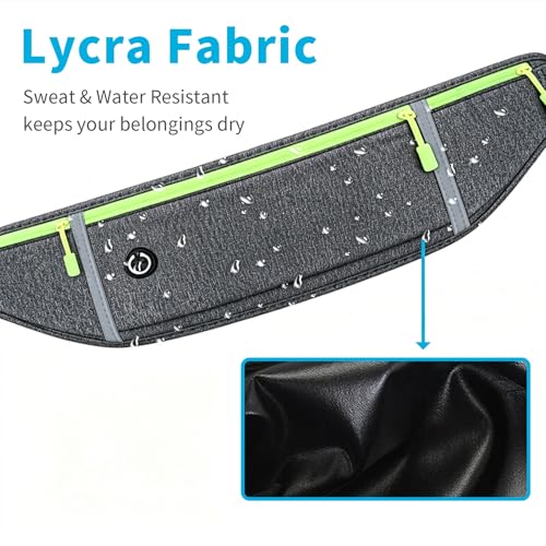 Slim Running Belt for Women Men,Runners Fanny Pack Phone Holder,Money Belt,Running Gear Accessories,with 3 Pockets (Green-flaxen) - color: Green-flaxen