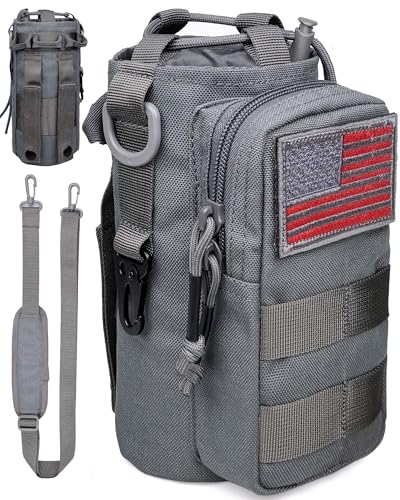 DEFUNX 32 Oz Water Bottle Holder with Strap Bottle Carrier Bag with Phone Pocket MOLLE System for Walking - color: Glacier Grey