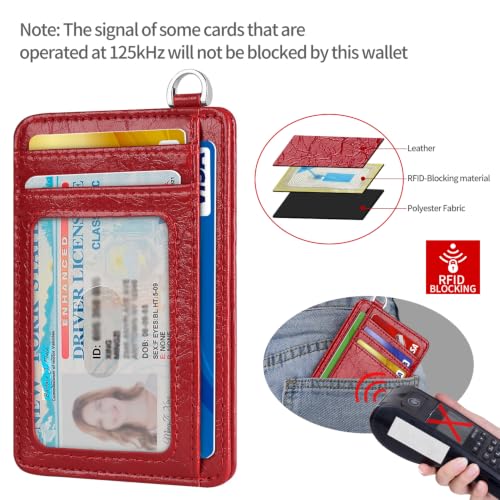 Slim Minimalist Front Pocket Wallet, RFID Blocking Credit Card Holder Wallet with Integrated D-Shackle for Men Women - color: Glossy Red