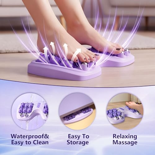Portable Double Foot Massage Roller for Plantar Fasciitis Relief, Dual Acupressure Therapy for Pain & Stress Relief, Reflexology Tool for Improved Circulation at Home or Office (Purple)
