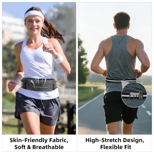 Lightweight Running Belt, Water-Resistant Waist Pack for Women & Men, 4-Zone Organization Fits Up to 7" Phone, Reflective Strips Design for Marathon Training, Jogging, Hiking, Commuting - color: Dark Gray