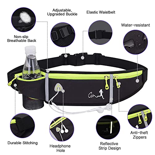 Peicees Fanny Pack for Men Women Bottle Holder Bag Waterproof Running Pouch Belt Waist Pack for Gym Travel, Adjustable Reflective Phone Holder for iPhone 13 12 11 Pro Max Samsung Galaxy S20 S10
