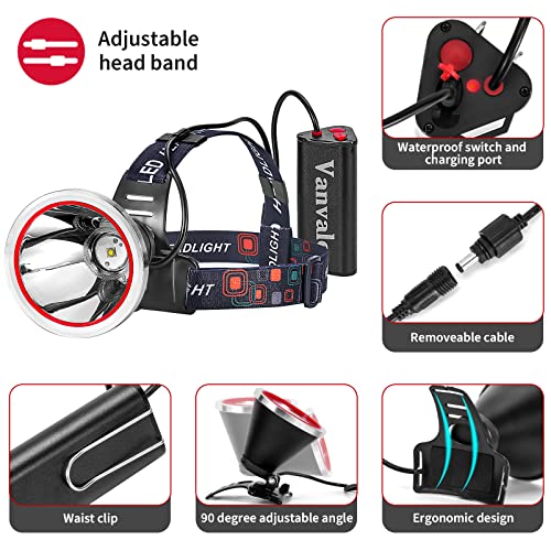Super Bright Rechargeable LED Headlamp IPX4 Water Resistant Head Light with Charger,Ultra Bright Flashlight Hunting Lamp for Outdoor（Yellow Light） - size: F382-Yellow Light