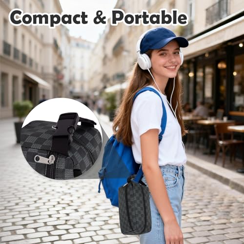 Fammart Freezable Snack Bag with Removable Ice Packs, Small Insulated Lunch Bag Mini Cooler, Leakproof Reusable Snack Lunch Box with Buckle Handle for Work, Travel, Office - Checkered Gray - color: with Ice Packs - Checkered Gray