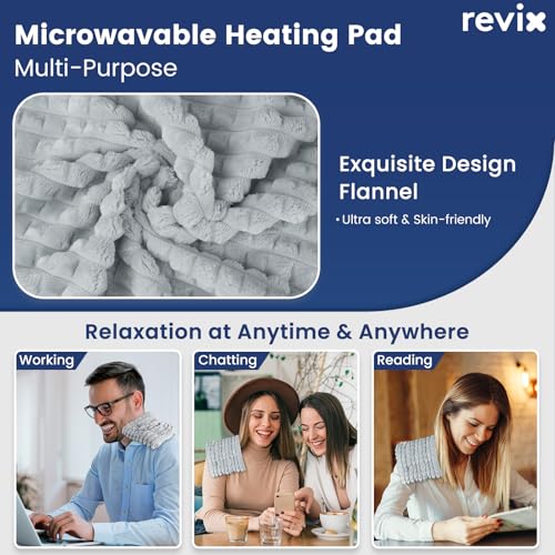 REVIX Microwave Heating Pad, 6 * 12" Multipurpose Heating Pad Microwavable with Flaxseeds for Muscles, Moist Heat Pack for Neck, Back, Knee, Gray (Pack of 2) - size: 6 x 12" (Pack of 2), style: Gray