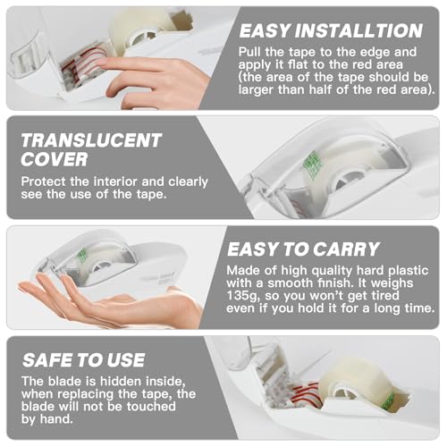 Eagle Automatic Tape Dispenser, Handheld & Portable Design, Office Tape Gun, One-Handed Operation with Safety Blade for Office, Home, DIY or Packaging (Includes 2 Free Tapes)(Snowy White) - color: Snowy White