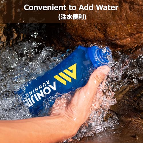 Azarxis TPU Soft Flask Collapsible Water Bottle Running Folding Gel Water Reservoir Handheld for Hydration Pack Hiking Cycling Climbing Jogging Marathon Trail Race - color: #01 Blue - 500 ml - 2-pack