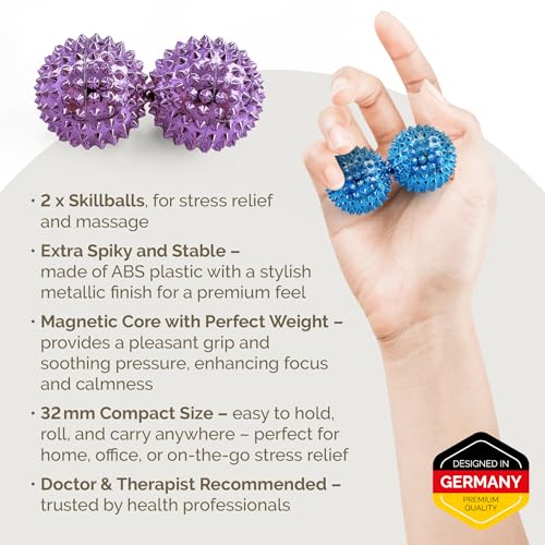 2X Spiky DBT Skill Balls | Magnetic Stress Relief Balls | Spiky Massage Balls for Relaxation, Tension Release, Focus & Mobility (Purple, 1.25 inch) - color: Purple, size: 1.25 Inch