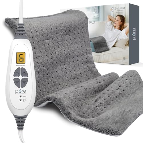 Pure Enrichment® PureRelief® XL Heating Pad - 12" x 24" Electric Heating Pad for Back Pain & Cramps, 6 Heat Settings, Soft Machine Wash Fabric, Auto-Off & Moist Heat (Charcoal Gray) - color: Gray