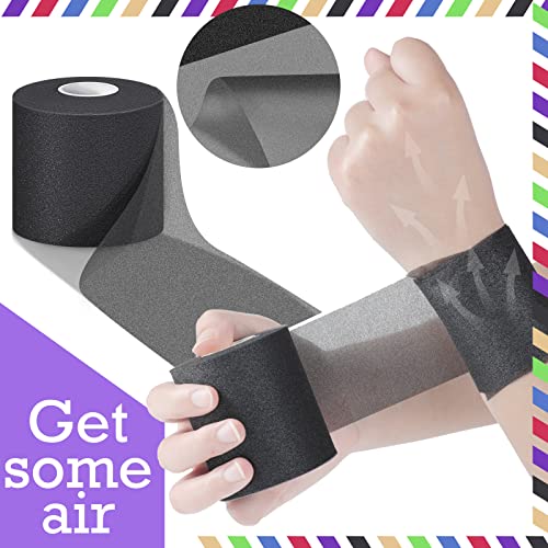 Nuanchu 24 Rolls Prewrap Athletic Tape, 2.75 in x 30 yd, 6 Colors - color: Black, White, Beige, Rose Red, Lime Green, Blue