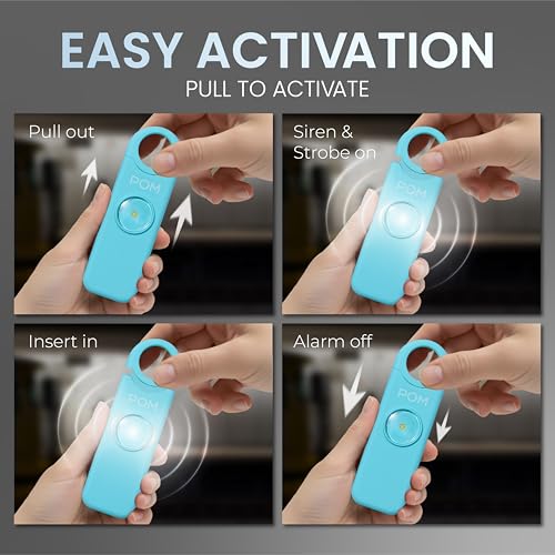 POM Personal Safety Alarm for Women – 130dB Loud Emergency Siren, USB-C Rechargeable with Bright LED Flashlight, Portable Keychain Design for Self Defense, Purse, Backpack & Travel (Aqua) - color: Aqua