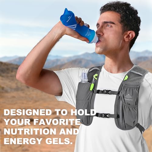 Running Vest for Women Men,5L Hydration Vest with 2*500ml Soft Flask - color: Grey