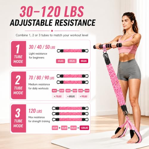 MENOLY Multifunction Pedal Resistance Band with Handle, 3 Different Levels Tube Adjustable Resistance Bands for Abdomen, Waist, Arm, Core/ABS, Leg Workout for Women Men