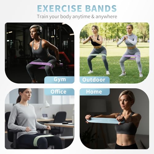 Silicone Resistance Bands, Wide Non-Slip Exercise Loop Bands - color: Pink, Blue, Green, Purple