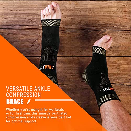 NeoAlly Copper Infused Ankle Brace Silicone Gel Ankle Support Compression Sleeves for Pain Relief, Plantar Fasciitis, Achilles Tendonitis, Large, 1 Pair
