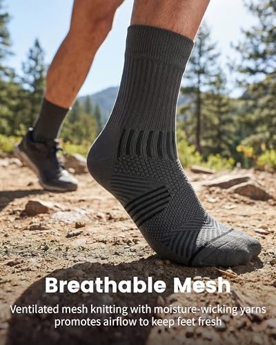 3 Pairs Running Compression Socks for Men & Women Crew Socks with Cushion - color: Grey (3 Pairs), size: Large